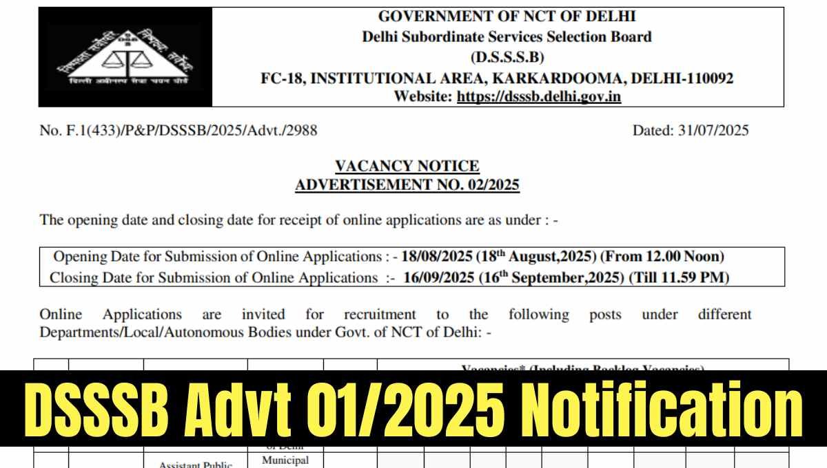 DSSSB Advt. 2/2025 Notification